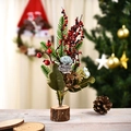 Mini sapin de Noël artificiel avec baies rouges et fleurs bleues sur socle en bois - Style Fleurs Bleues Baies Rouges