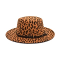 Flacher Wollhut mit Leopardenmuster, schwarzem Nietengürtel und breiter Krempe - M(56-58cm) / Khaki
