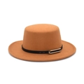 Cappello in feltro di lana a tesa larga giallo zenzero con fascia nera e fibbia - M (56-58cm) / Cammello