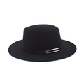 Cappello fedora classico in feltro di lana nero a corona piatta con cinturino in pelle dorata - M (56-58cm) / Nero