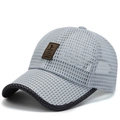Grey mesh breathable outdoor baseball cap featuring a brown leather decorative patch - Coffee Label / Light Gray