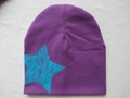 Purple knit beanie for toddlers featuring a vintage cyan star pattern on the side - Cyan Star / Purple