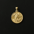 Macro view of a 18K gold plated titanium steel angel relief coin pendant - M15 Archangel Michael