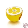 925 sterling silver lemon charm with yellow enamel and sparkling zircon accents - Fresh Lemon (SCC1590)