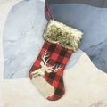 Christmas stocking with red and black buffalo plaid pattern and reindeer burlap appliqué - Elk Style