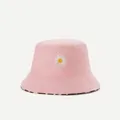 Roze omkeerbare vissershoed met wit madeliefje borduursel en bloemenpatroon binnen - M (56-58cm) / Roze