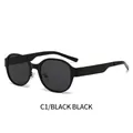 Gafas de sol redondas retro de gran tamaño con montura negra mate y lentes grises - Montura Negra Lentes Gris Negro (C1)