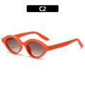 Oval orange plastic frame sunglasses with gradient brown lenses and wavy design, C2 style - Orange Red Frame Light Gray Lens