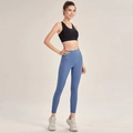 Set reggiseno sportivo nero e leggings yoga a vita alta blu nebbia per fitness donna - S / Blu