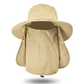 Khaki outdoor sun hat with detachable face mask and neck cover for 360-degree protection - Khaki