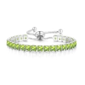 Detailed close-up of adjustable tennis bracelet with square green zircons and sliding clasp - White Gold Square Olive Green Stone (4mm)