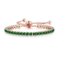 Detalle de pulsera ajustable en oro rosa con piedras de circonita cuadrada verde esmeralda - Cuadrado de 3mm / Oro rosa con piedra verde esmeralda