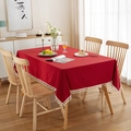 Modern solid red washed cotton tablecloth with white tassel fringe for dining room decor - 60x60cm / Red