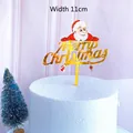 Merry Christmas acrylic cake topper with Santa graphic and gold mirror finish, 11cm wide - Santa Claus Happy Christmas