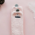 Rosa Korallenfleece-Socken mit süßer Cartoon-Monster-Stickerei und grauen kleinen Ohren - Einheitsgröße / Rosa