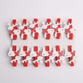 Set mit 12 roten Holzklammern für Weihnachten mit Rentier-Motiv auf weißem Karton - Süßes Rentier Weiß