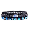 Three-piece bohemian set featuring matte black beads and blue iridescent hematite stones - Square Imperial Stone Set