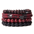 Stack of 4 boho bracelets with red beads, black lava stones and metal arrow charm - 4.9 Arrow Red