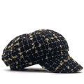 Cappello newsboy classico a quadri bianchi e neri con eleganti ricami dorati fini - M(56-58cm) / Nero