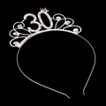 Macro shot of sparkling silver rhinestone birthday crown headband with number 30 detail - Number 30