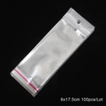 Transparent OPP self-adhesive bags 6x17.5cm with pink seal line and hanging hole - 100pcs/lot / 6x17.5cm
