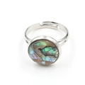 Adjustable silver ring featuring a round inlay of colorful abalone shell fragments - Adjustable Open / Abalone Shell