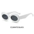 White oval thick frame sunglasses with dark gray lenses in retro clout goggles style - White Frame Dark Grey Lens