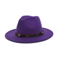 Purple wool fedora hat with a brown leather strap featuring retro bronze metal rivets - M (56-58cm) / Purple