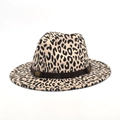 Detail of leopard print fedora hat featuring brown leather band and gold metal rivets - M (56-58cm) / White