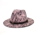 Detail of pink and black snakeskin fedora with brown leather band and metal studs - M (56-58cm) / Pink