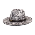 Detailed close-up of wide brim fedora with snakeskin pattern and leather band - M (56-58cm) / White