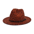 Cappello fedora leopardato in feltro a tesa larga con cintura in pelle nera e borchie - M(56-58cm) / Borgogna