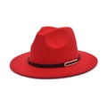Classic red wool felt fedora hat featuring a slim black leather band and silver buckle - M (56-58cm) / Red