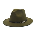 Chapeau fedora classique en laine vert olive avec bande en cuir noir et boucle dorée - M (56-58cm) / Vert Militaire