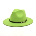 Chapeau fedora en laine vert citron classique avec bande en cuir noir et boucle en métal - M (56-58cm) / Vert Fruit