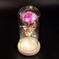 Rosa artificiale iridescente rosa e blu in cupola di vetro con luci LED su base - Cupola in Acrilico / Legno Originale Rosa Galassia Singola Rosa Rosso