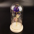 Rosa galassia in cupola di vetro con luci LED su base in legno, fiore finto multicolore - Cupola in Acrilico / Legno Originale Rosa Galassia Singola Viola Profondo