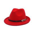 Klassischer roter Wollfilzhut für Herbst und Winter mit schwarzem Lederband und Metallschnalle - M (56-58cm) / Rot