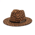 Classic leopard print fedora with black decorative band and gold buckle on white background - M(56-58cm) / Camel
