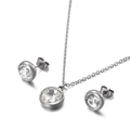 Minimalistisches Schmuckset in Silber mit Zirkon-Halskette und runden Ohrsteckern - Transparenter Runder Edelstein (KS115008-Z)