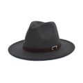 Dark grey wool fedora hat with a deep brown leather band and gold buckle detail - M (56-58cm) / Dark Gray