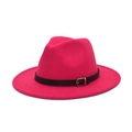 Hot pink fedora wool hat with black leather band and gold buckle for women - M (56-58cm) / Orange Red