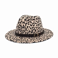 Detail of leopard print fedora hat featuring wide flat brim and brown leather belt buckle - White / M (56-58cm)
