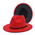 Red and black wool fedora hat with felt texture and leather band for women - M (56-58cm) / Red + Black