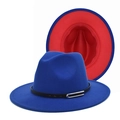 Stylish two-tone blue and red wool felt fedora hat featuring a black buckle belt - M (56-58cm) / Royal Blue & Red