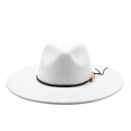 Classic white wool jazz fedora hat with wide brim and black leather band with gold buckle - M (56-58cm) / White