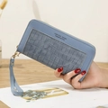 Blue long zipper wallet with stone texture, wrist strap and Forever Young lettering - Blue