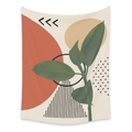 Morandi style wall tapestry featuring abstract green leaves and geometric patterns - 73X95CM / LYQX001-Abstract Plant Geometric / Brushed Fabric