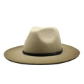 Classic khaki wool jazz fedora hat with wide brim and black decorative band for winter - M (56-58cm) / Solid Color Style / Army Green