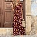 Detail of bohemian V-neck floral maxi dress with vintage paisley print in burgundy - S / Burgundy